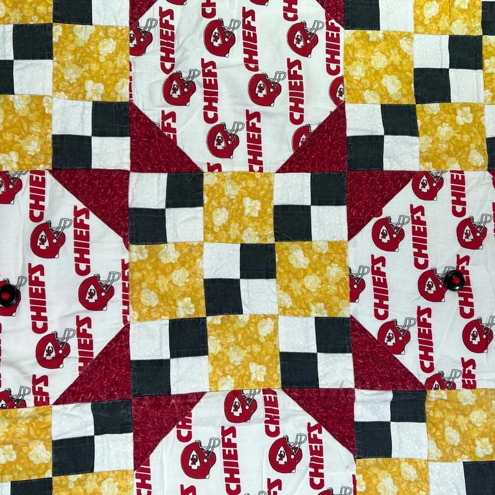 Kansas City Chiefs Handmade Patchwork Quilt Throw Blanket Red Gold‎ 59x41